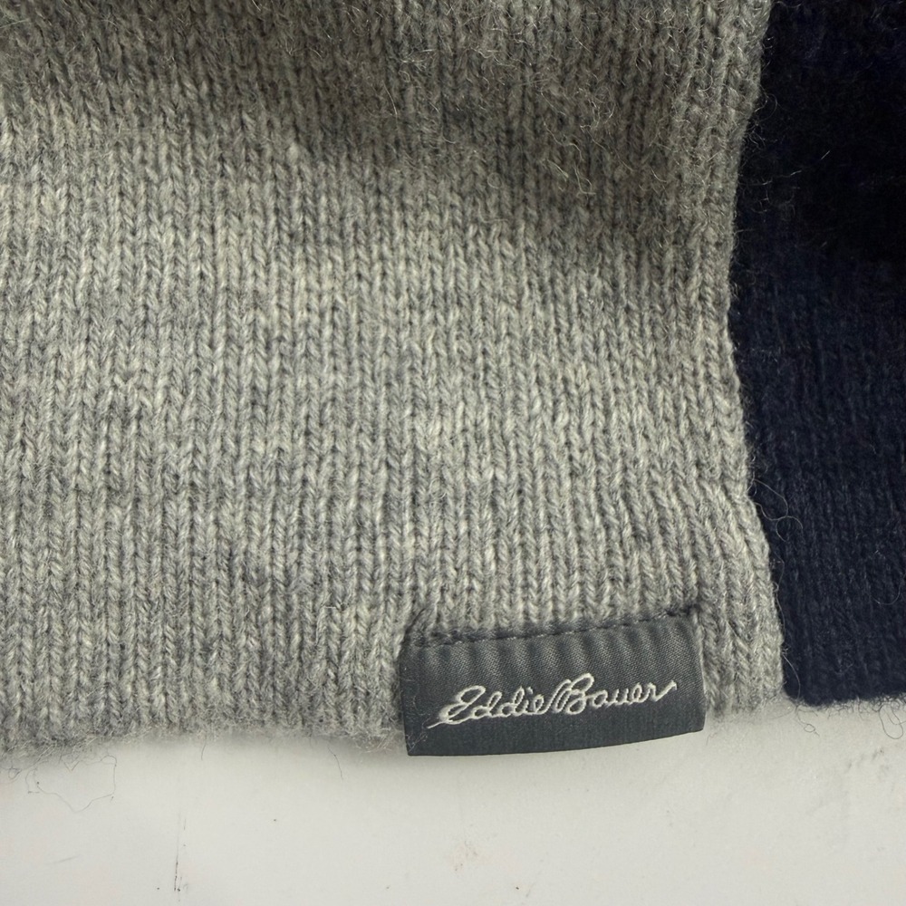 Eddie Bauer Mens Quarter Zip Sweater Navy Blue Gray‎ Stripe Wool Blend XL - Picture 6 of 8